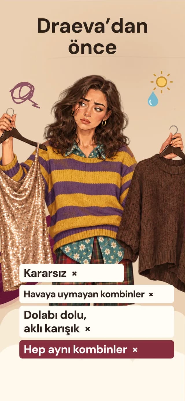 Draeva'dan önce: kararsız, havaya uymayan kombinler, dolabı dolu ama aklı karışık